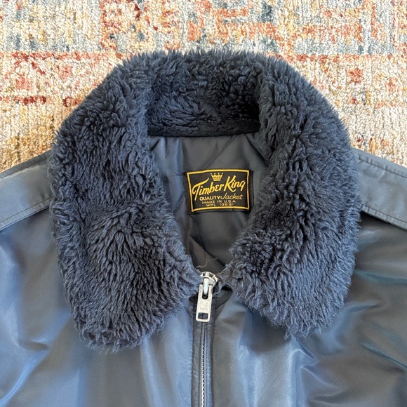 Navy Blue Bomber Jacket with Faux Fur Collar - Picture 2 of 8
